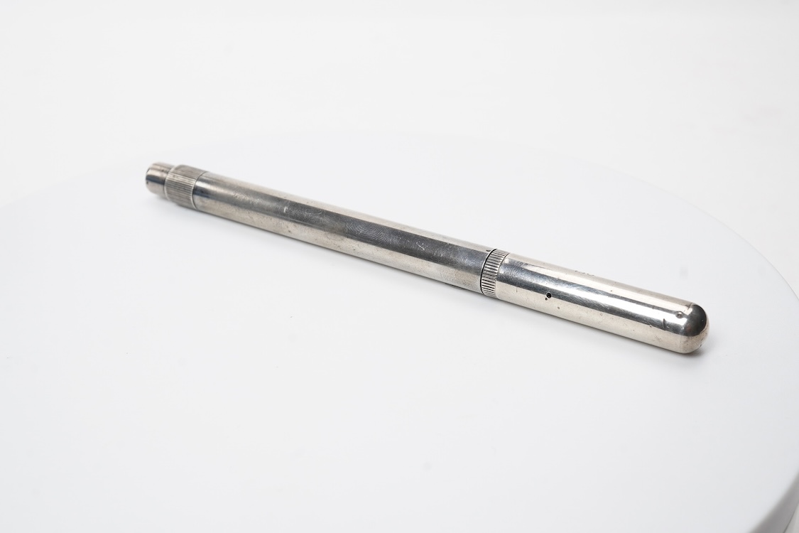 A De la Rue Onoto Sterling silver piston filler with fine flexible nib and over-and-under feed